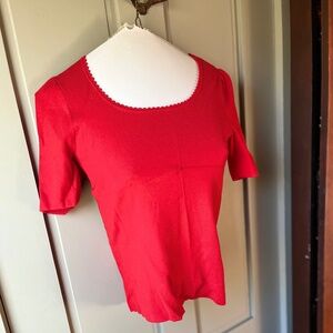 Bright red Talbots short sleeve shirt with scallop edging